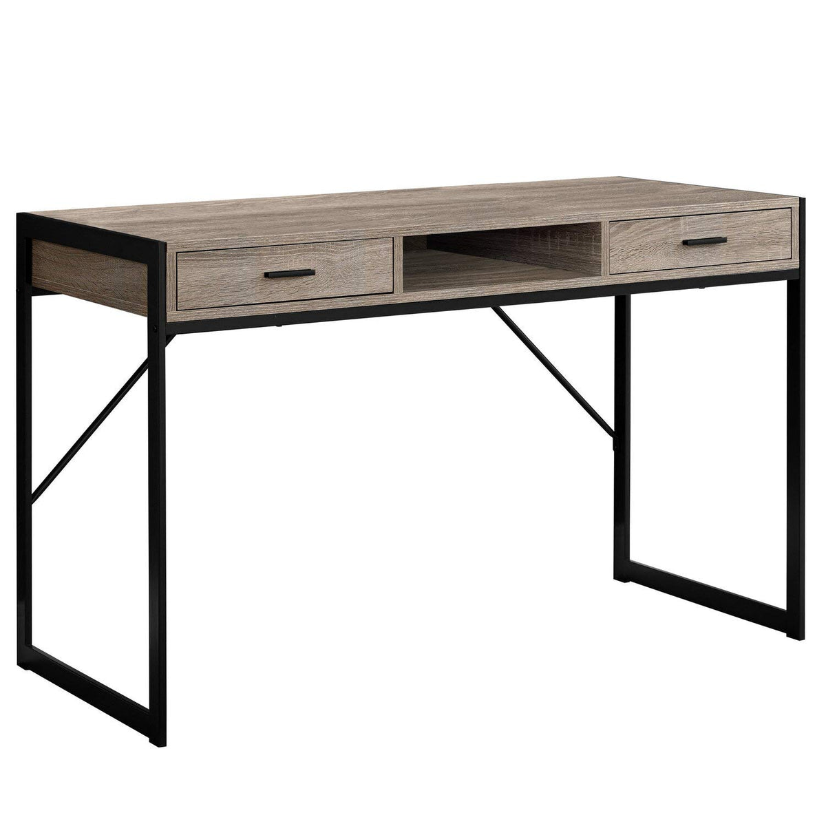 Monarch Specialties Contemporary Laptop Table with Drawers and Shelf Home & Office Computer Desk-Metal Legs, 48' L, Dark Taupe