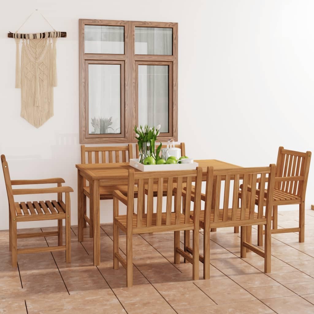 vidaXL Solid Teak Wood Patio Dining Set - 7 Piece Dining Table and Chair Set for Kitchen, Patio or Garden - Long-Lasting, Water-Resistant Outdoor Furniture