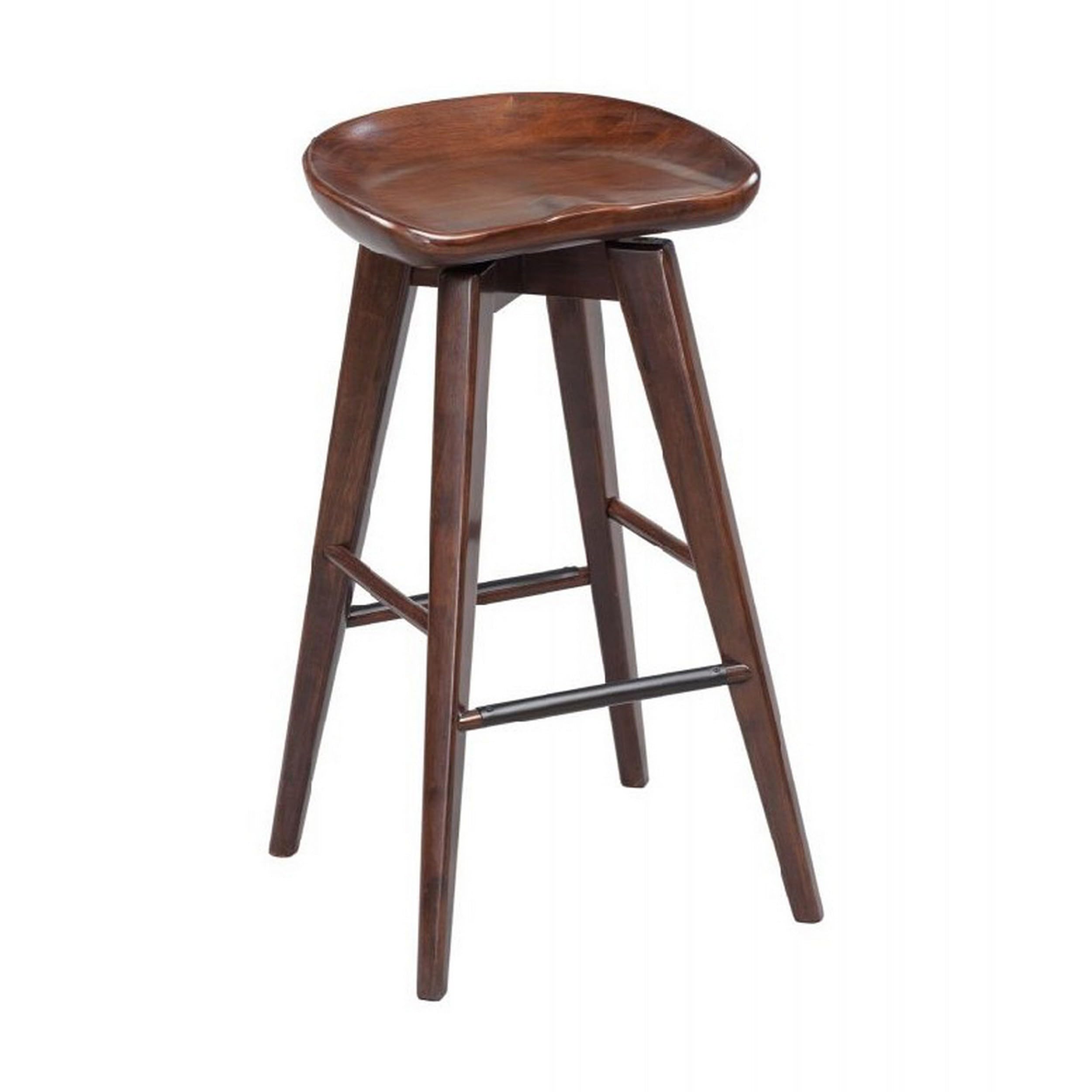 Benjara Contoured Seat Wooden Frame Swivel Barstool With Angled Legs, Brown