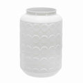 Benjara Metal Jar Vase with Embossed Spotted Design, White
