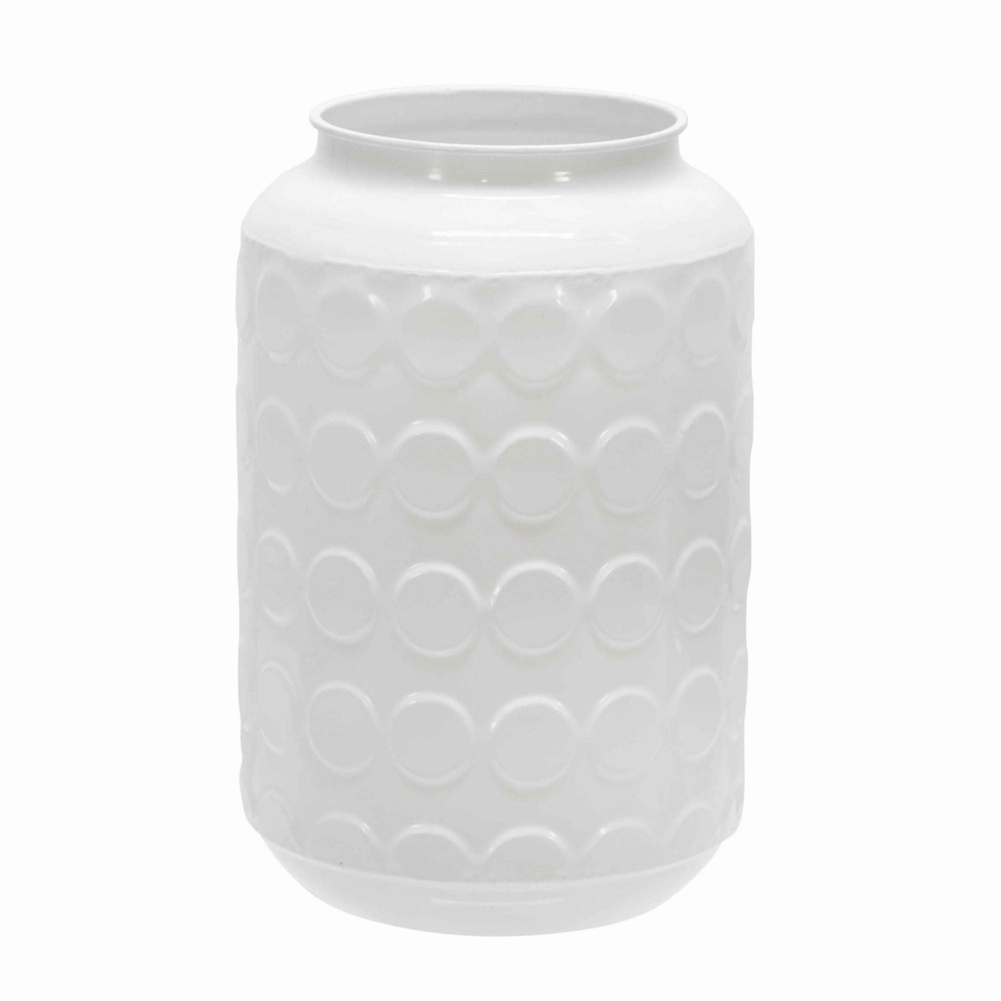 Benjara Metal Jar Vase with Embossed Spotted Design, White