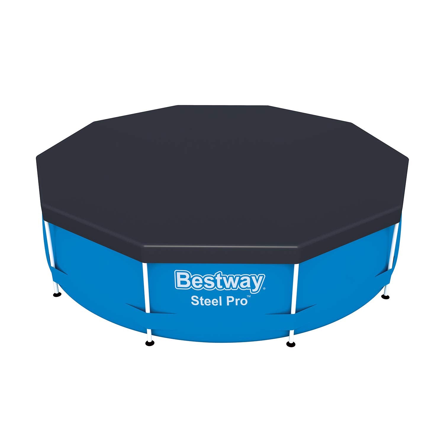 Bestway Flowclear Pvc Round 10 Foot Pool Cover For Above Ground Frame Pools With Drain Holes And Secure Tie-Down Ropes, Black (C