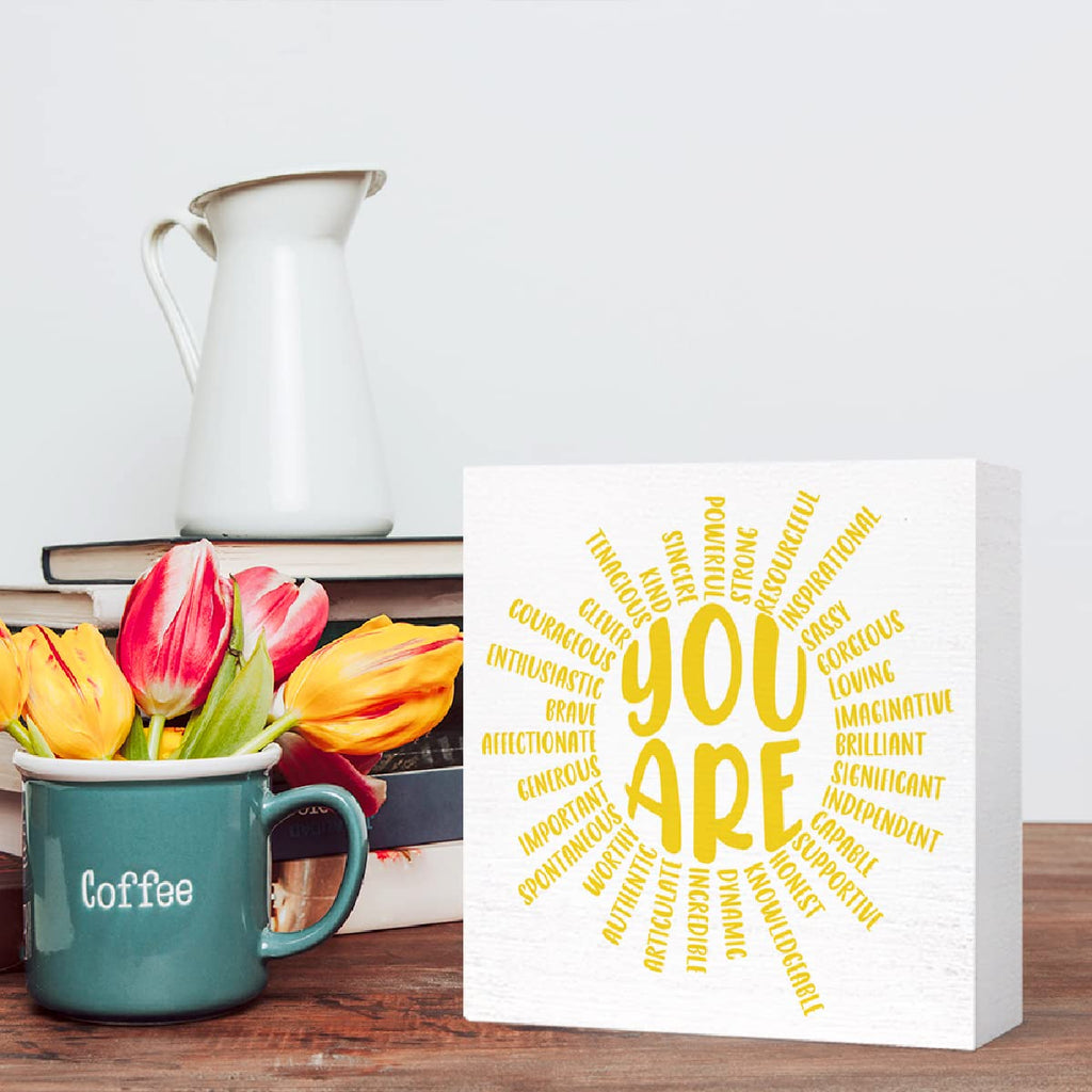 Inspirational Wood Box Sign You Are Sun Wooden Block Signs Motivational Quote Desk D  Cor For Home Office Bedroom Table D  Cor