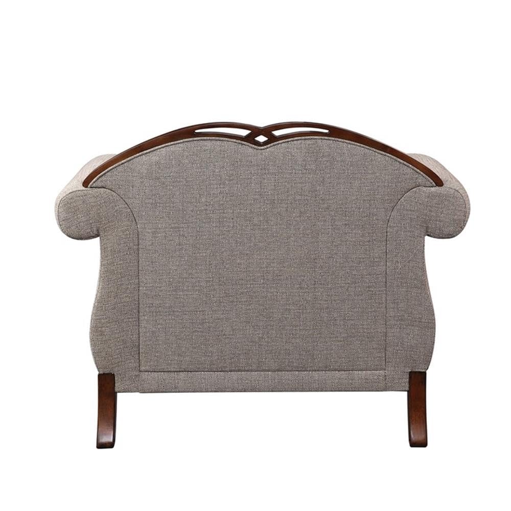 Acme Miyeon Fabric Button Tufted Chair with 1 Pillow in Gray and Cherry