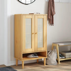 vidaXL Solid Pinewood Shoe Cabinet - SENJA Rattan Look Design - with 5 Compartments and 2 Doors - Spacious Storage, Brown