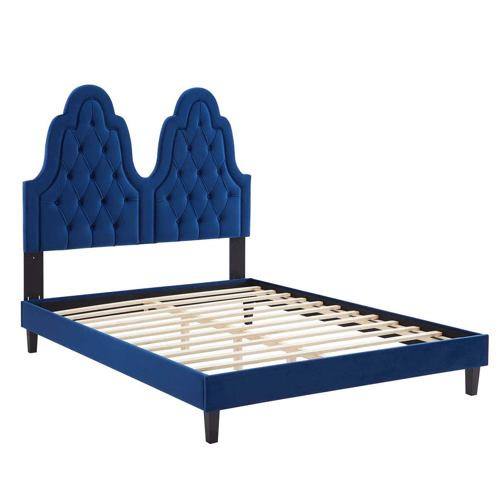 Modway Alexandria Tufted Performance Velvet Platform Bed with Black Wood Legs, King, Navy