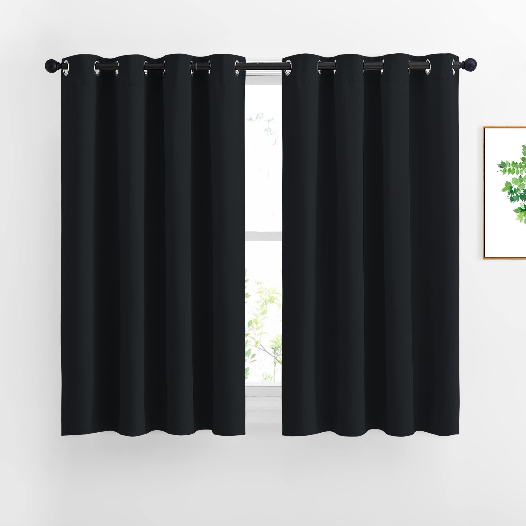 Nicetown Window Curtains Blackout Drapes - Black Energy Saving Blackout Draperies For Bedroom/Living Room (2 Panels, 52 Inches W