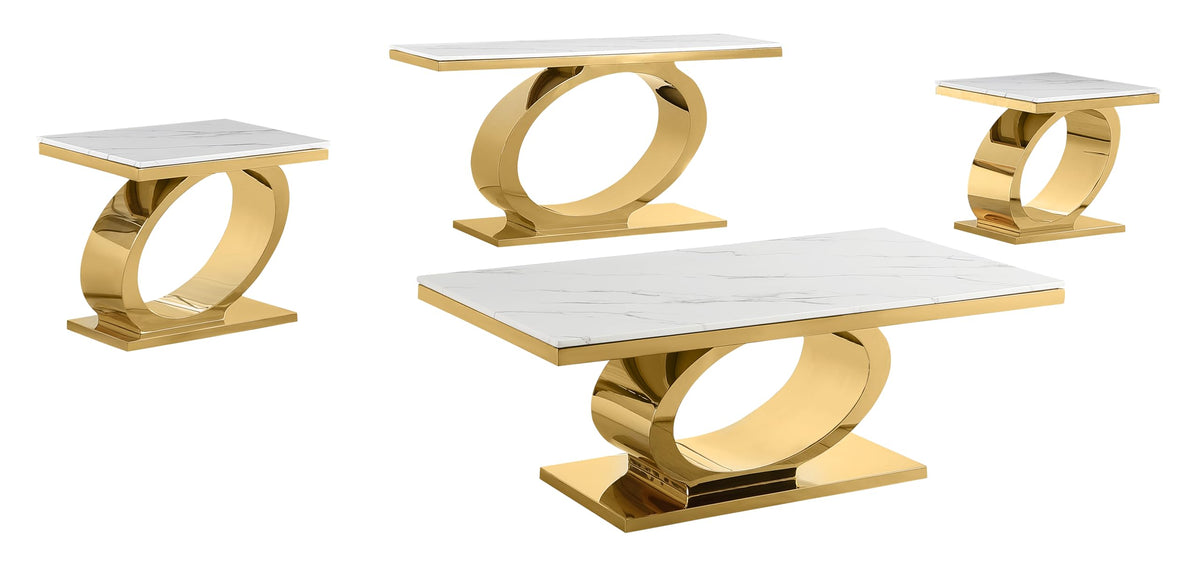 Best Quality Furniture Ct433 Coffee Table Set, 4-Piece, White/Gold