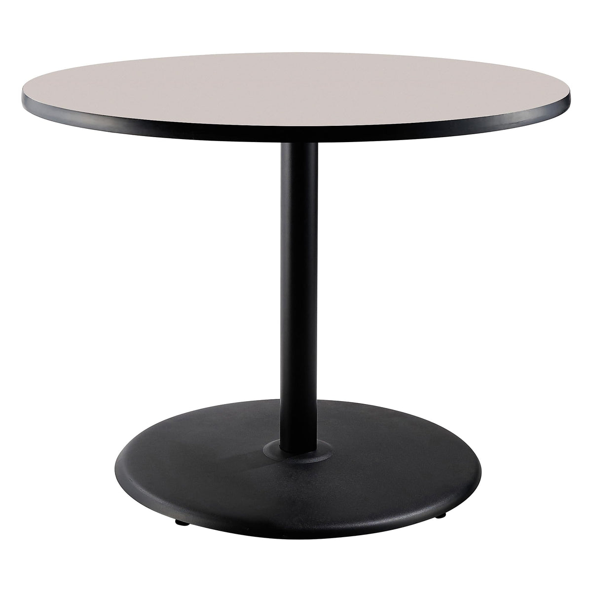 National Public Seating Nps 36&Quot; Round Cafe Table With Round Base, 30&Quot; Height, Particleboard Core/T-Mold, Grey Nebula Top, Black Frame