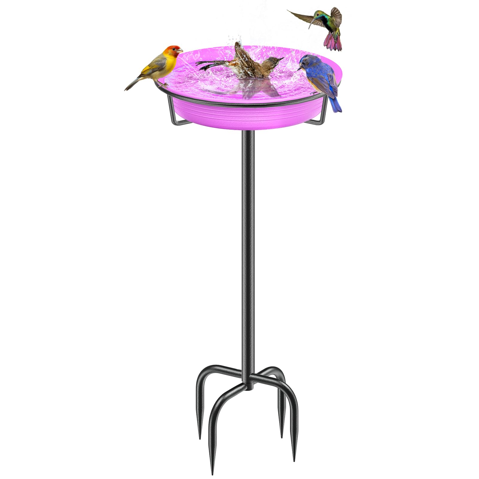 28In Freestanding Birdbaths Bowl Outdoor, Standing Garden Bird Bath Bird Feeder Bowl With Metal Stake, Detachable Decoration Spa