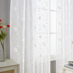 Embroidery White Tulip Sheer Curtains 84 Inches Long, Rod Pocket Sheer Drapes For Living Room, Bedroom, 2 Panels, 52''X 84'', Se
