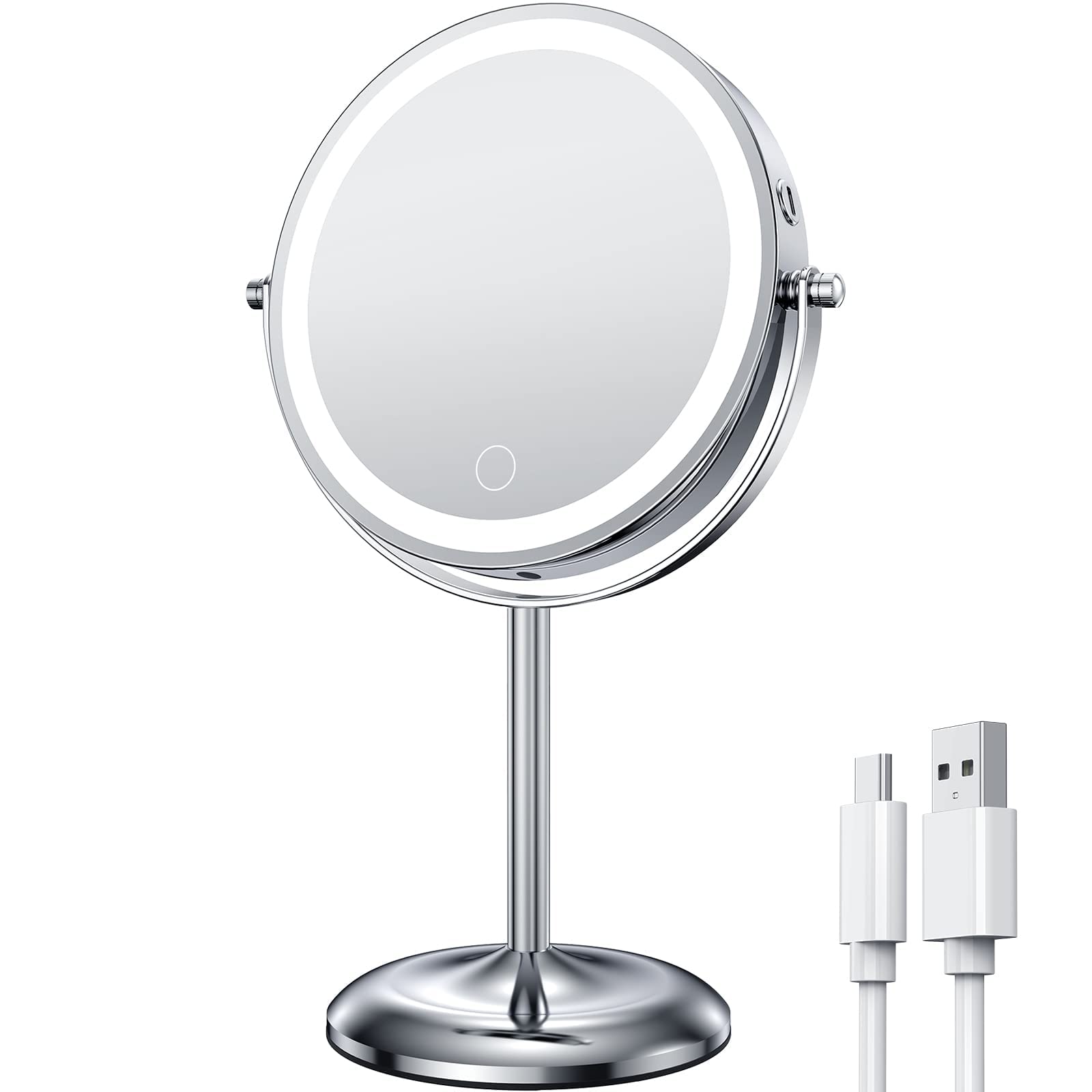 Gospire 7  Lighted Makeup Mirror with Magnification 10X/1X, Rechargeable Cordless Stepless Dimming LED Lights, 360 Swivel Magnif