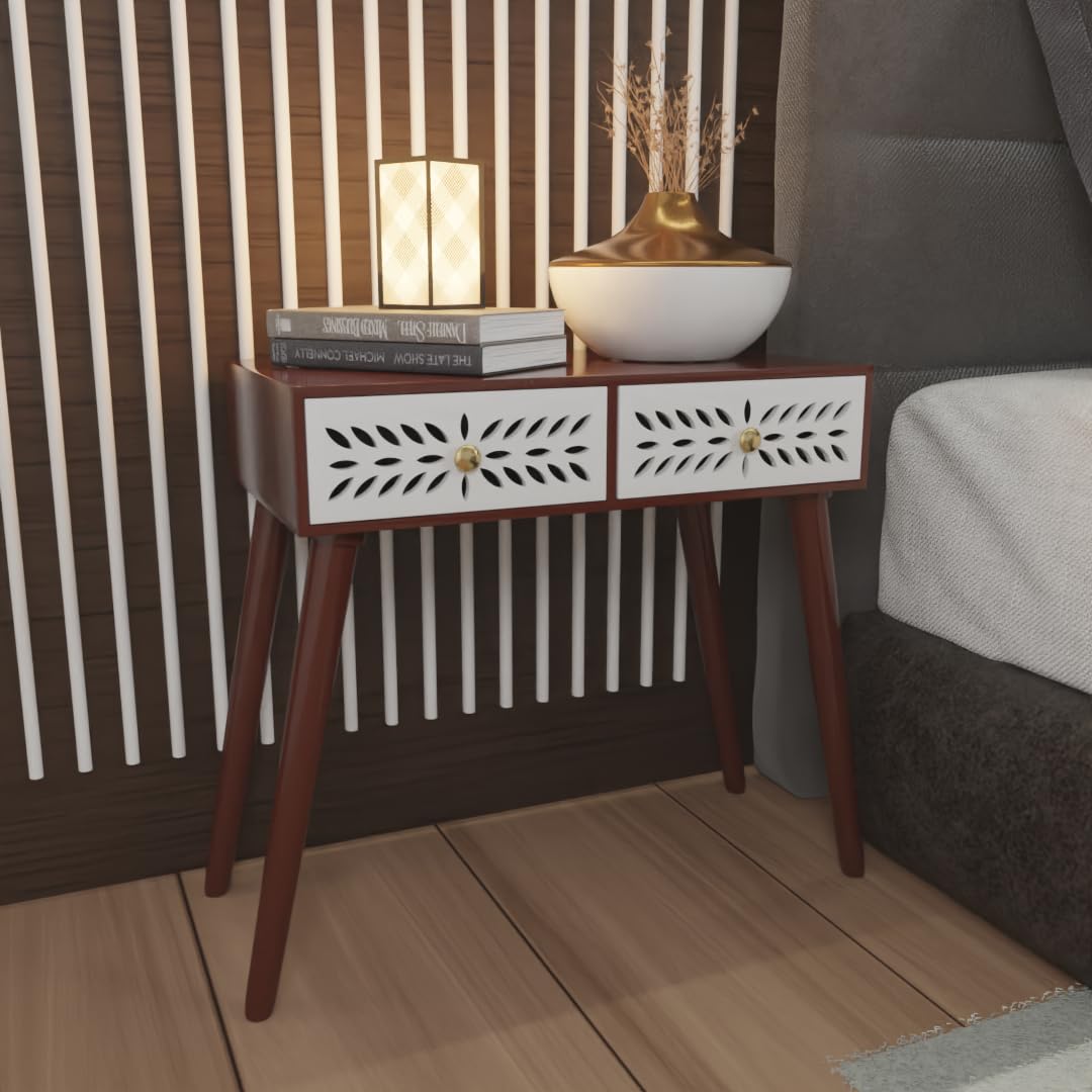 Ereteken Art 2 Drawer End Table For Bedroom, Small Side Table With 2 Drawers, Night Stand, End Table With Wooden Legs For Bedroo