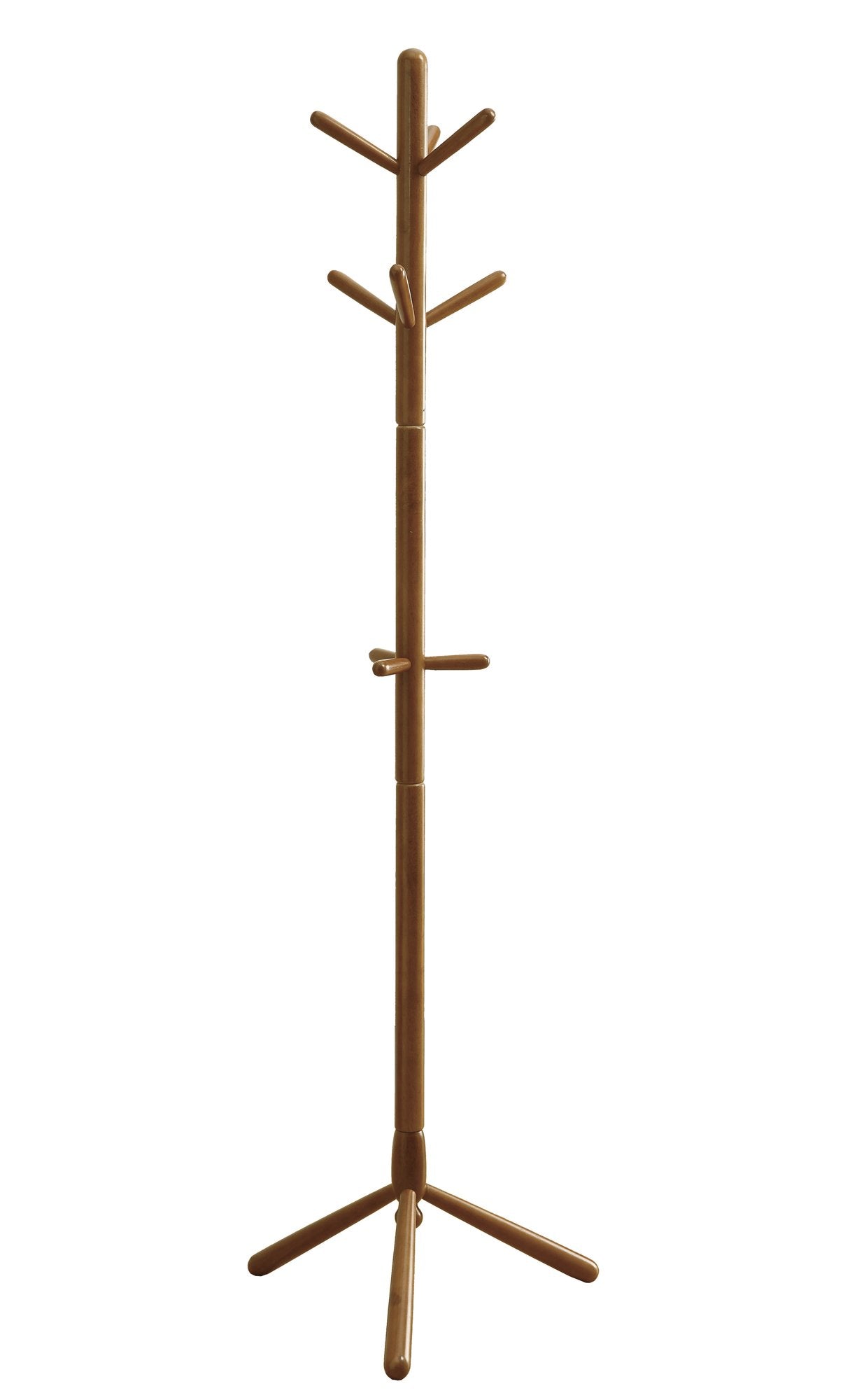 Monarch Specialties 2003, Hall Tree, Free Standing, 9 Hooks, Entryway, Bedroom, Wood, Brown, Contemporary, Modern Coat Rack, 16.25' L x 16.25' W x 69' H, Oak