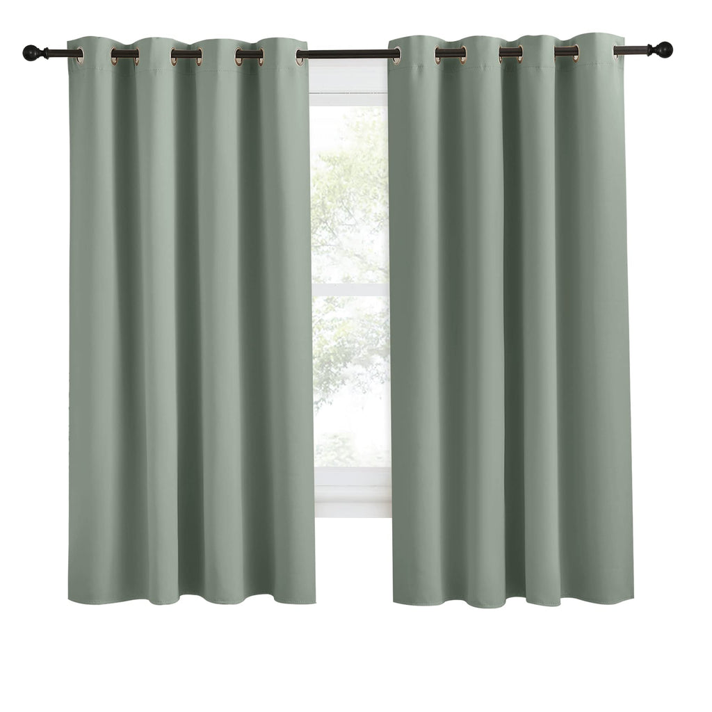 Nicetown Blackout Greyish Green Curtain 68 Inch Length For Bedroom, W55 X L68, 1 Panel, Thermal Insulated Grommet Room Darkening Window Drape Sound Dampening For Living Room