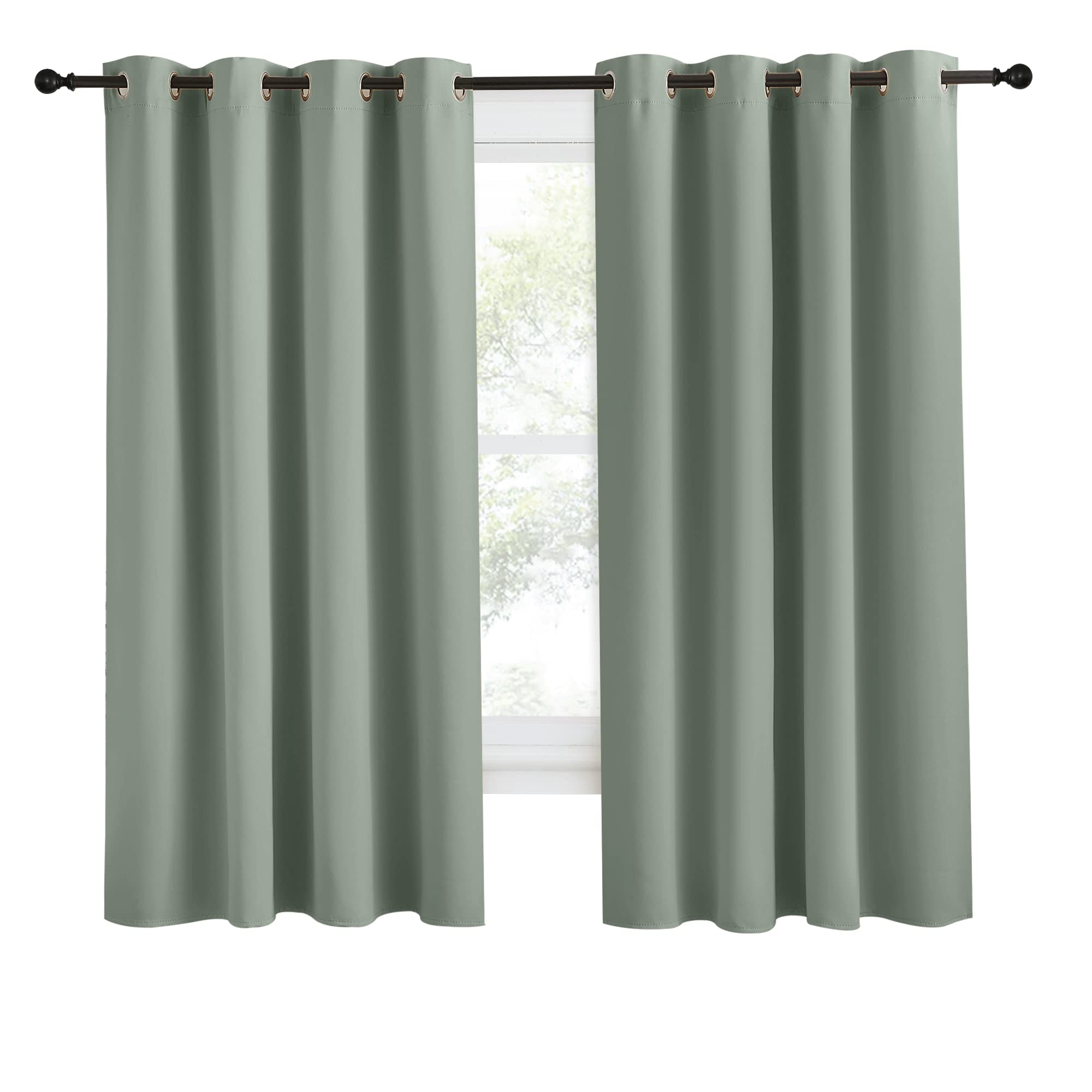 Nicetown Blackout Greyish Green Curtain 68 Inch Length For Bedroom, W55 X L68, 1 Panel, Thermal Insulated Grommet Room Darkening Window Drape Sound Dampening For Living Room