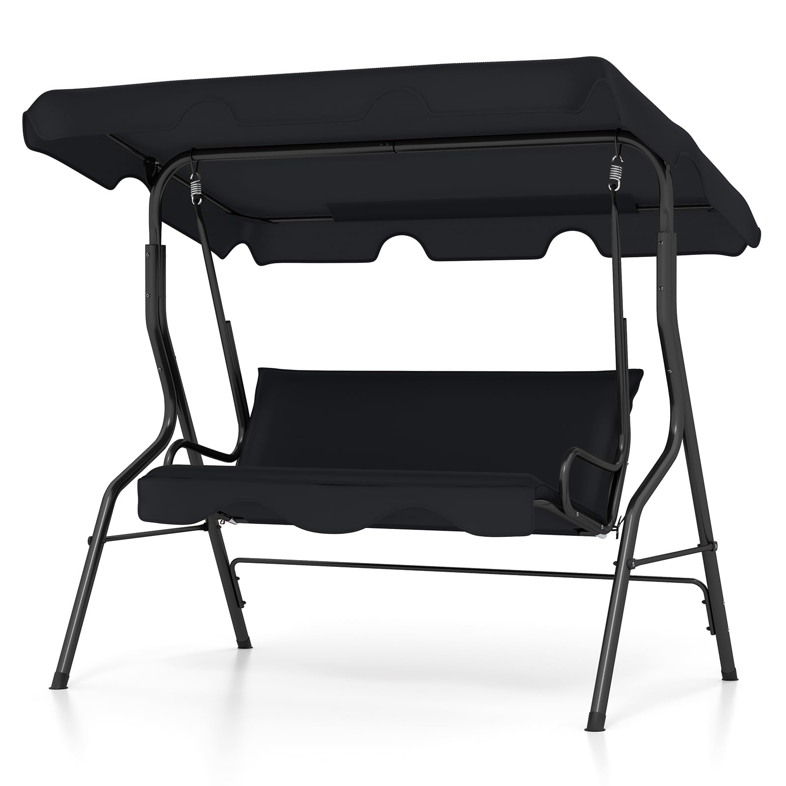 Tangkula 3 Person Porch Swing, Patio Swing With Removable Cushion & Powder-Coated Steel Frame, Outdoor Swing With Canopy For Porch, Backyard, Garden, Balcony (Black)