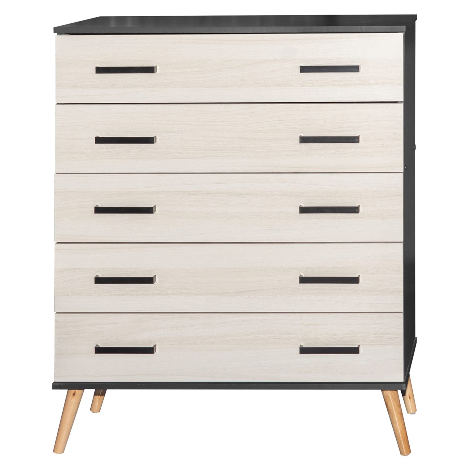 Better Home Products Eli Mid-Century Modern 5 Drawer Chest Dark Gray & Honey Oak