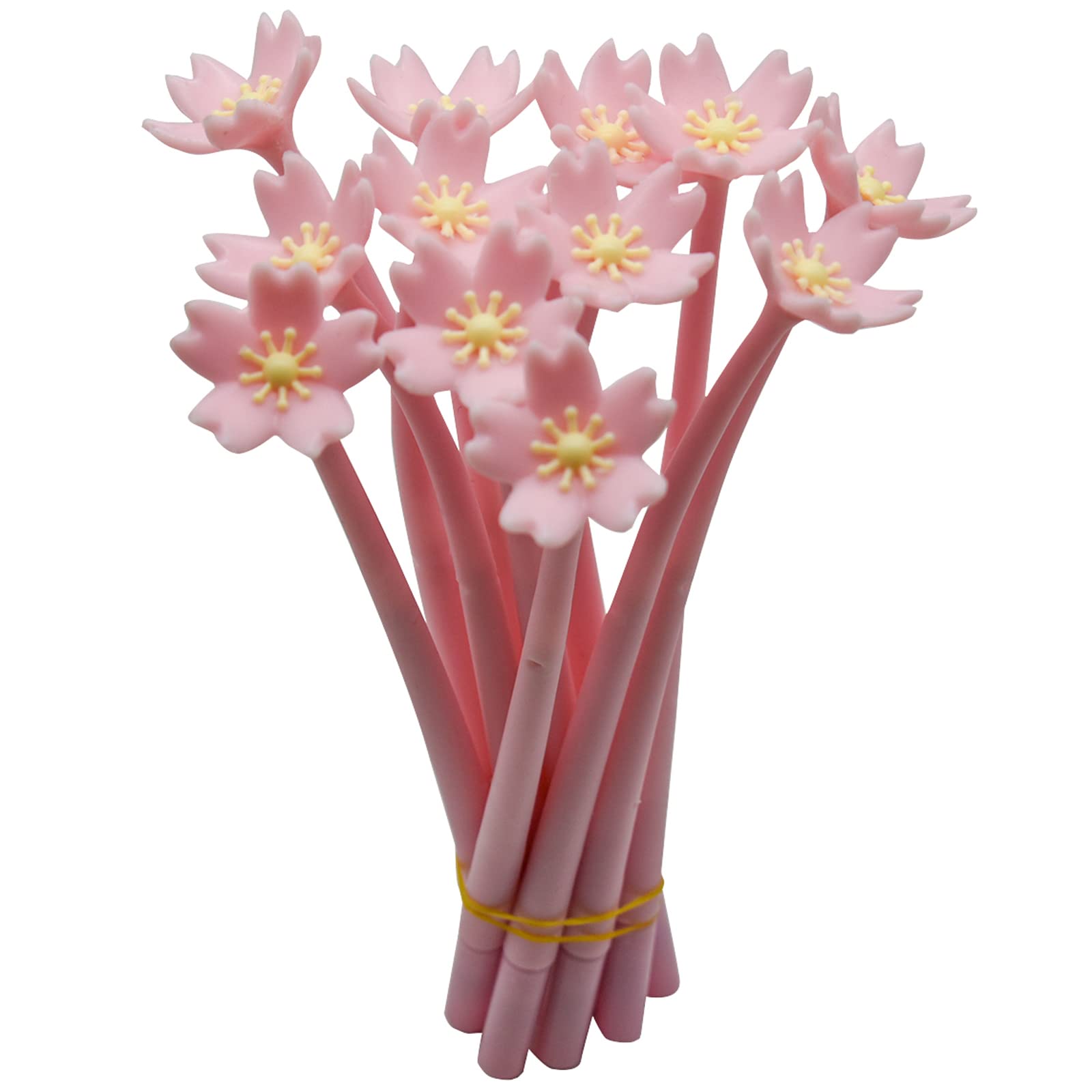 Maydahui 12Pcs Cherry Blossom Gel Pen Romantic Flower Pen Soft Silicone Black Ink For School Women Students Party