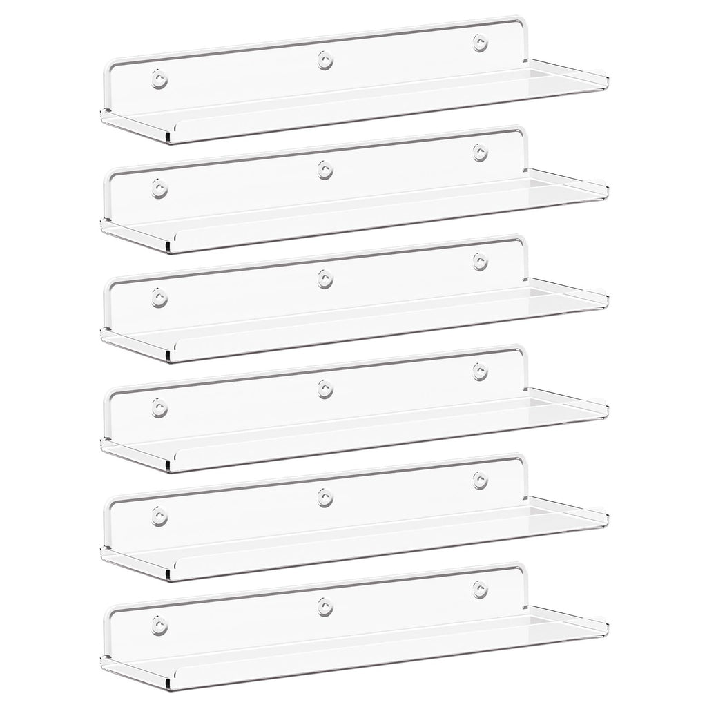 Lifewit Floating Shelves For Wall, 6 Pack 15' Clear Acrylic Shelf Room Decor For Book/Figures/Photo/Makeup In Bathroom, Book Shelf, Living Room, Bedroom, Kitchen Storage And Organization
