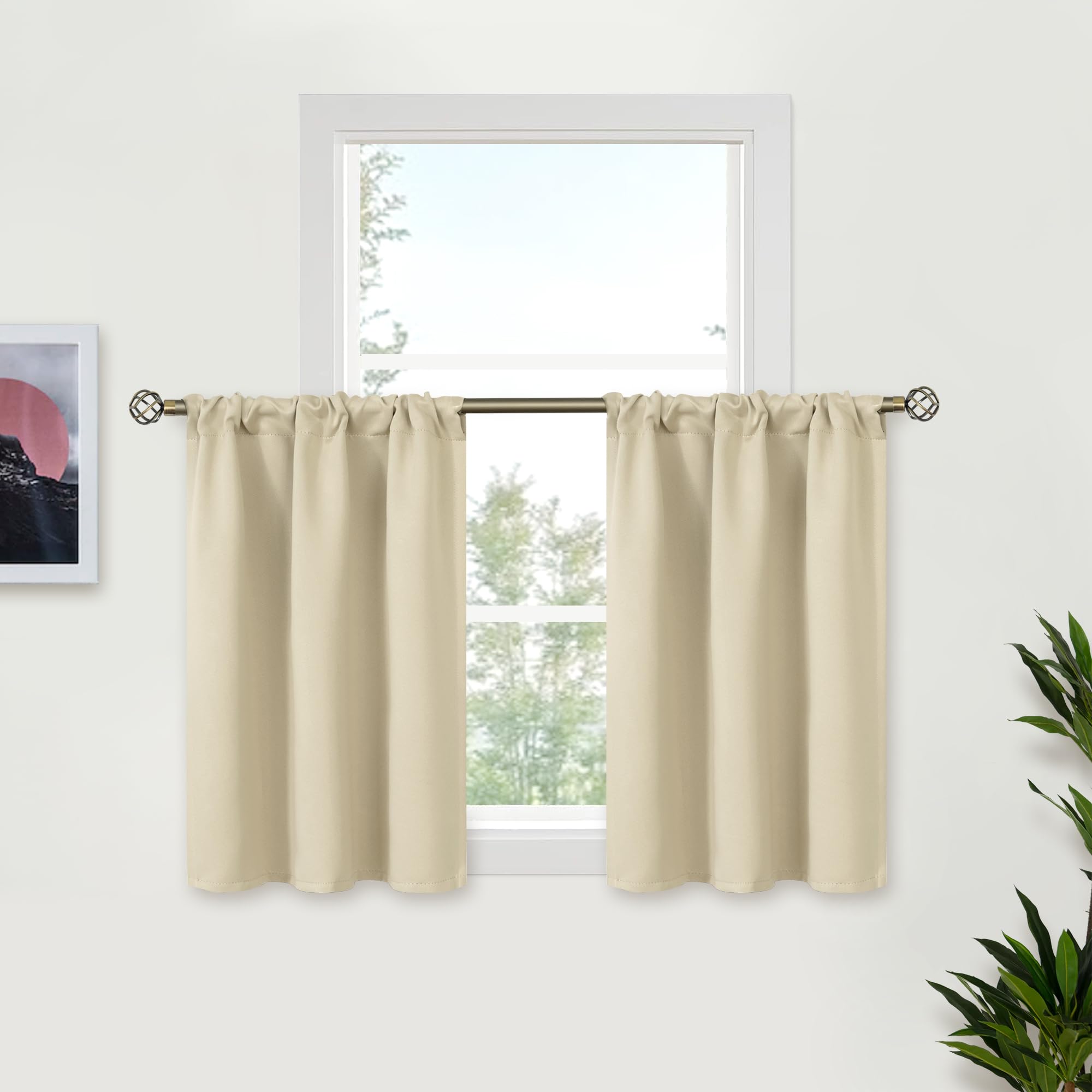 Bgment Small Beige Half Window Curtains For Kitchen Camper Bathroom - Rod Pocket 36 Inches Length Room Darkening Drapes For Base