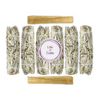 Life of Gaia Sage Smudge Kit with Palo Santo. 6 White Sage Smudge Sticks & 2 Palo Santo Sticks for Cleansing