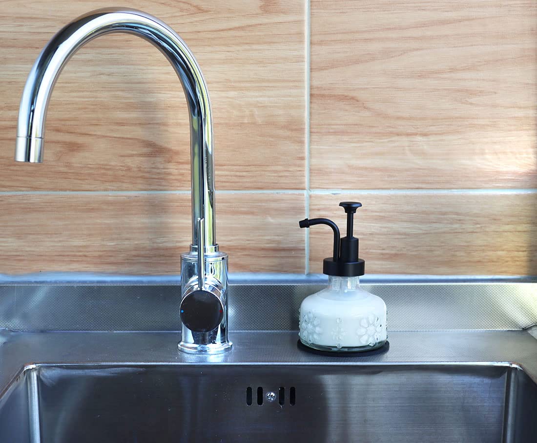 Glass Soap Dispenser For Kitchen And Bathroom Countertop, Smooth Action Pump Refillable Wash Hand Liquid, Dish Detergent, Farmho