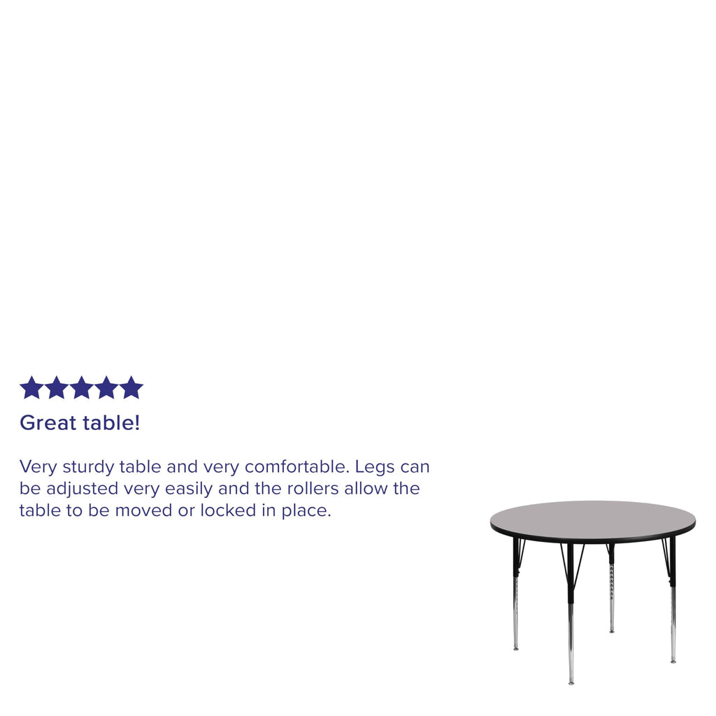 Flash Furniture Wren 42'' Round Grey Thermal Laminate Activity Table - Standard Height Adjustable Legs