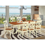 East West Furniture NAQU9-WHI-W 9 Piece Modern Dining Table Set Includes a Rectangle Wooden Table with Butterfly Leaf and 8 Kitchen Dining Chairs, 40x78 Inch, Buttermilk & Cherry
