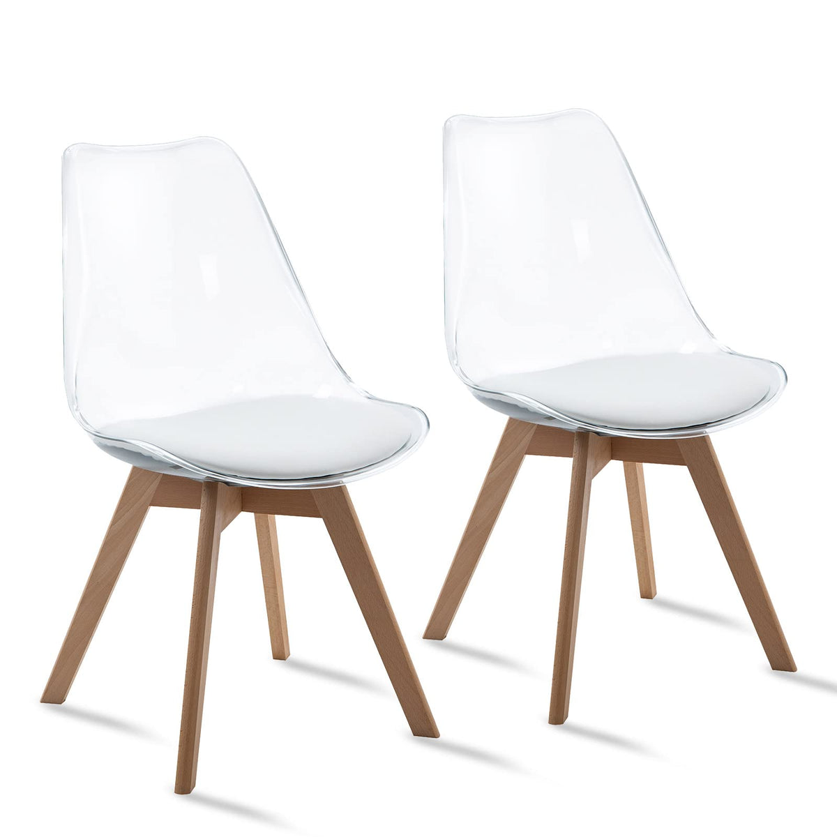Anour Dining Chairs Set Of 2, Modern Kitchen Clear Acrylic Accent Dinner Chairs With Pu Leather Cushions Seat And Solid Beech Le