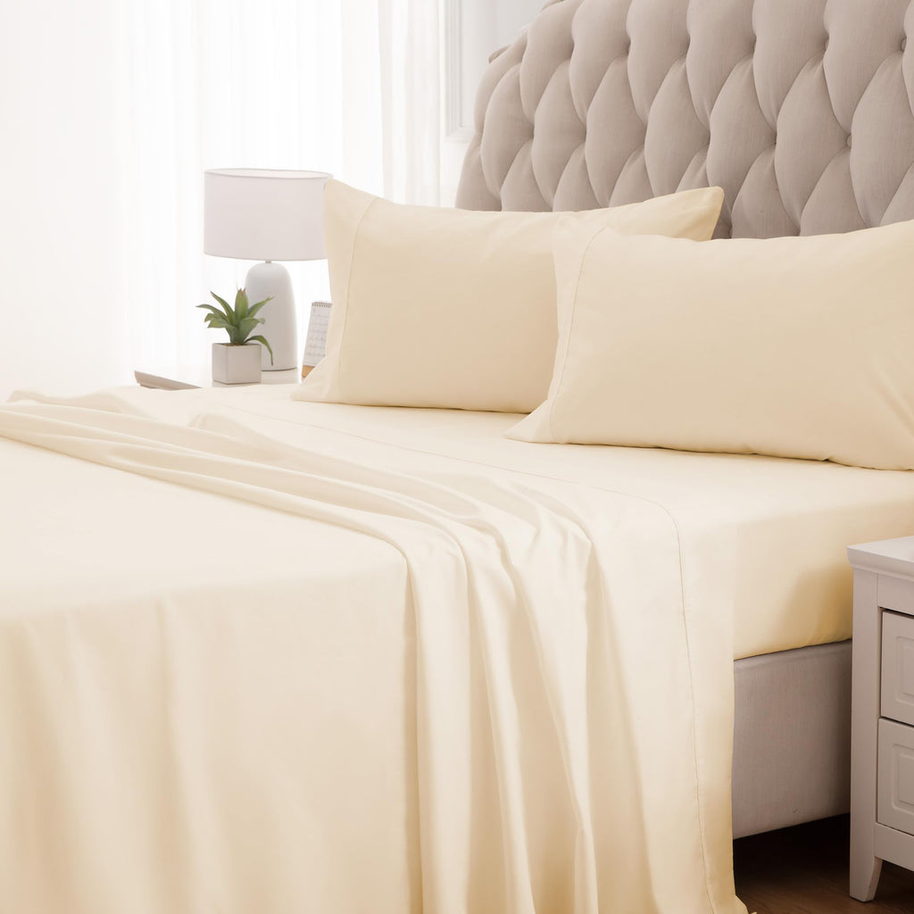 Sleep Zone Nanotex Super Soft Cooling Full Size Bed Sheets Set 4 Piece - Easy Care Fitted Flat Sheet & Pillowcase Sets - Wrinkle Free, Fade Resistant, Deep Pocket 16' (Beige, Full)