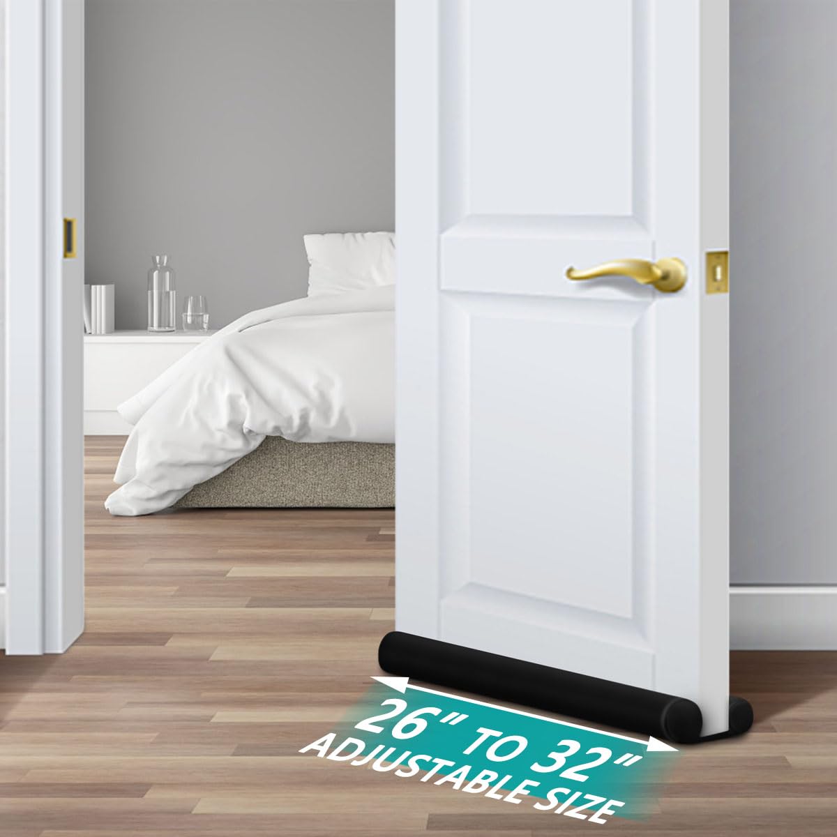 Maxtid 32' Black Door Air Draft Stopper - Wind Blocker For Bedroom Doors & Small Apartments
