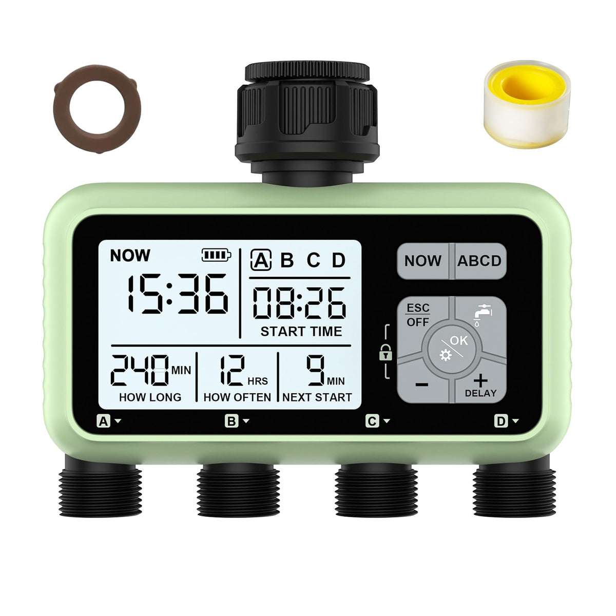 4 Outlet Sprinkler Timer, Xinfuture Water Timer, Programmable Garden Hose Timer With Rain Delay, Manual& Automatic Watering Syst