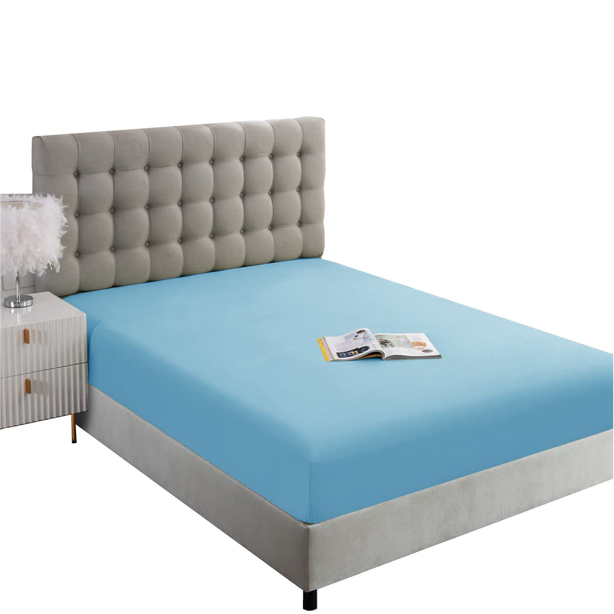 Ghooss Full Size Fitted Sheet,Hotel Quality Bedding Fitted Sheet Deep Pocket Up To 14 Inch,Wrinkle And Fade Resistant,1 Piece,Sk