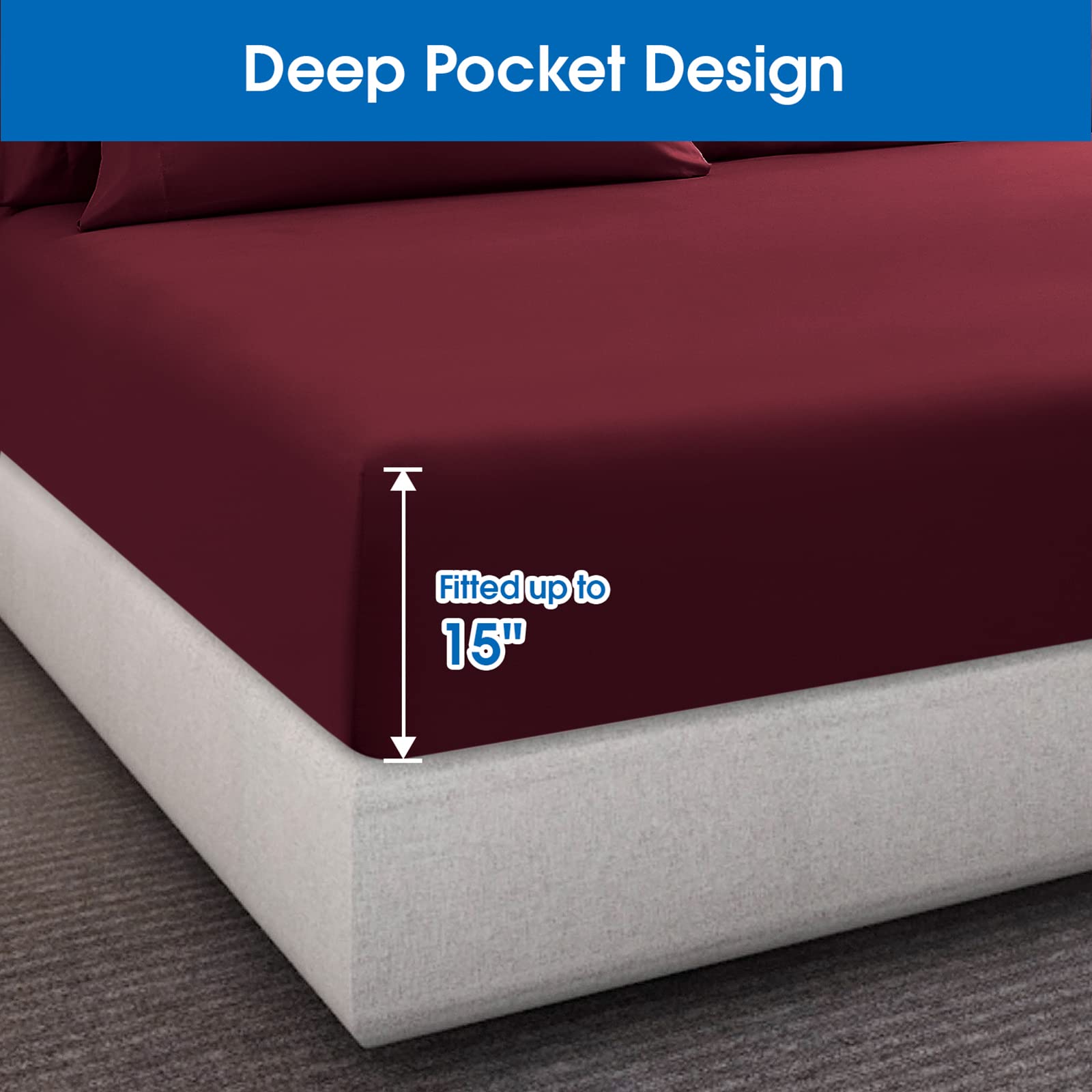 Homeideas Queen Size Bed Sheets - 4 Piece Set (Burgundy) - Extra Soft Brushed Microfiber 1800 Bedding Sheets, Maroon Sheets, Deep Pocket, Wrinkle & Fade Free