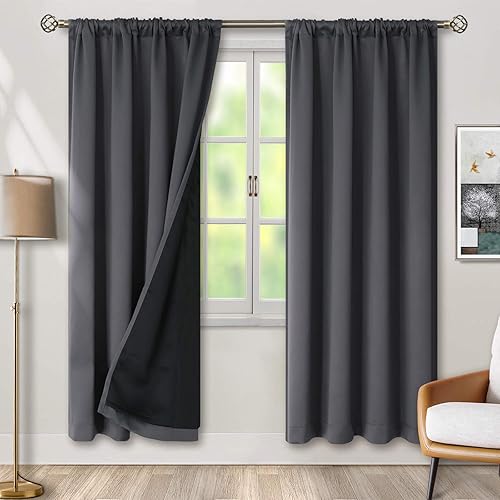 Bgment 100% Blackout Curtains For Bedroom With Black Liner, Thermal Insulated Full Room Darkening Noise Cancelling Rod Pocket Cu