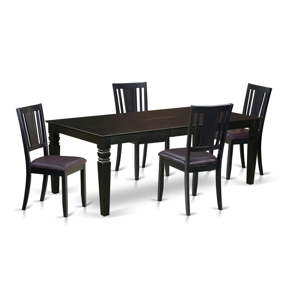 East West Furniture LGDU5-BLK-LC 5 Piece Kitchen Table & Chairs Set Includes a Rectangle Dining Table with Butterfly Leaf and 4 Faux Leather Dining Room Chairs, 42x84 Inch, Black