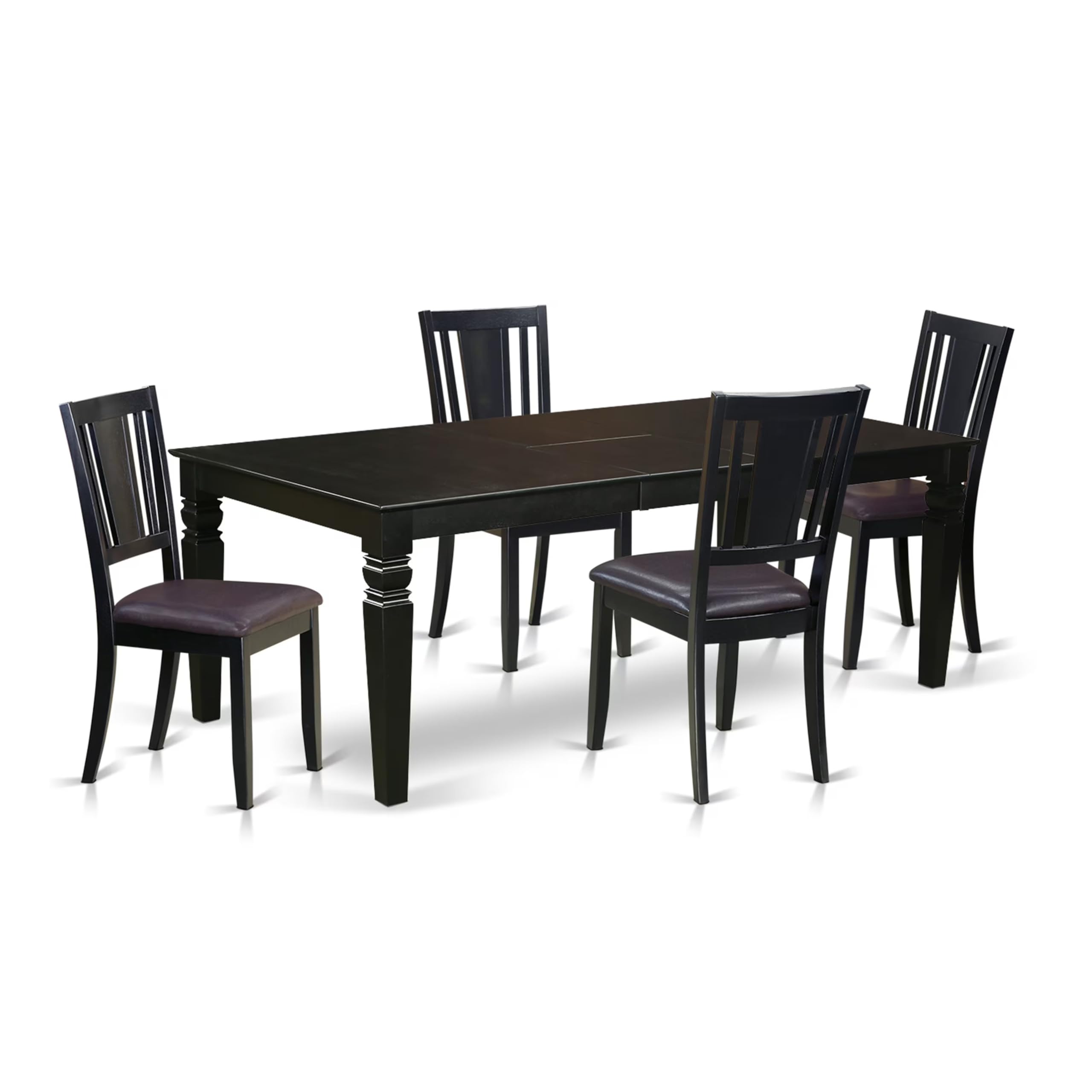 East West Furniture LGDU5-BLK-LC 5 Piece Kitchen Table & Chairs Set Includes a Rectangle Dining Table with Butterfly Leaf and 4 Faux Leather Dining Room Chairs, 42x84 Inch, Black