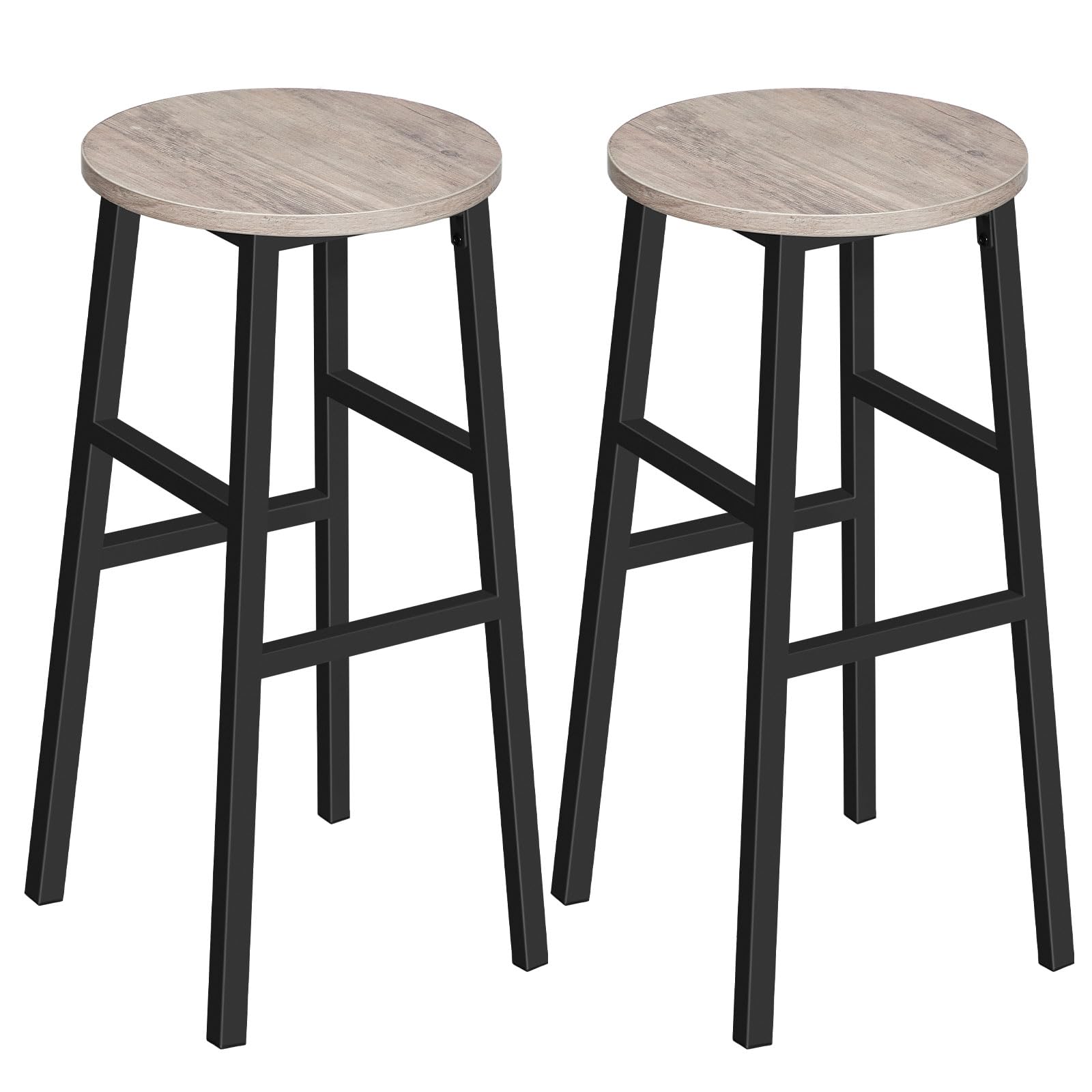 MAHANCRIS Bar Stools, Set of 2 Round Bar Chairs with Footrest, 28 Inch Kitchen Breakfast Bar Stools, Industrial Stools, Easy Ass