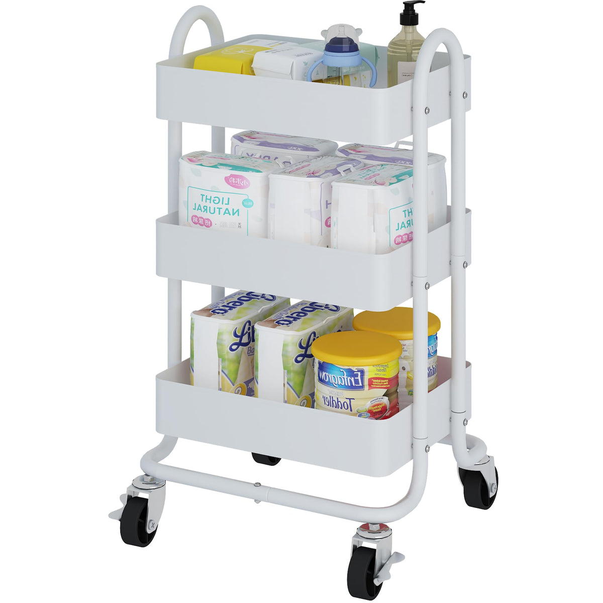 Elitehouse 3-Tier Rolling Cart,Metal Rolling Utility Cart With Handle,Steel Multifunction Carts With Wheels,Kitchen Storage Cart