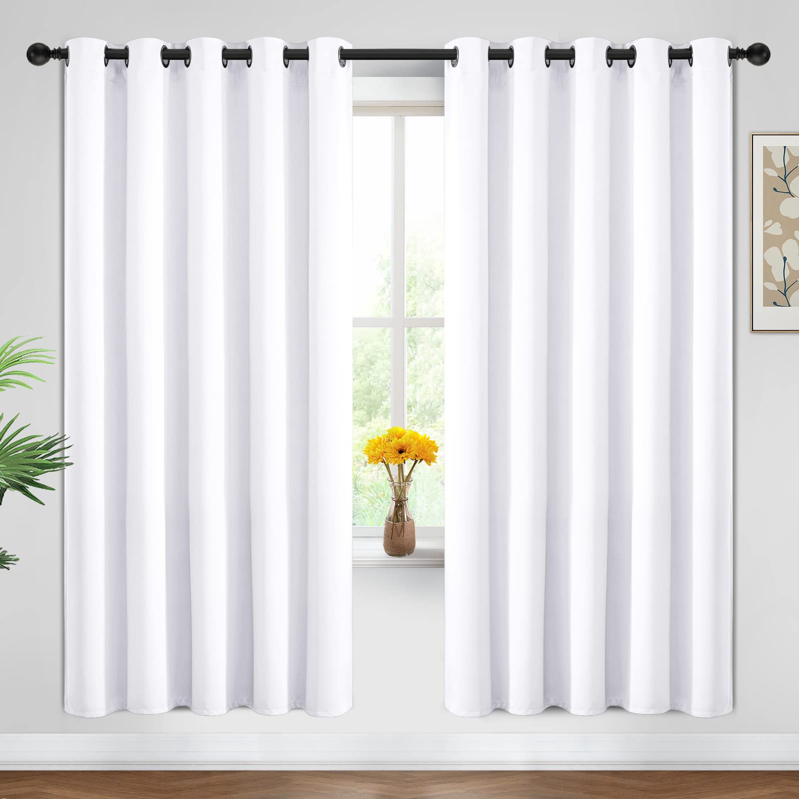 Yakamok Blackout Curtains Room Darkening Thermal Insulated Window Panels,Solid Grommet Top Drapes For Bedroom/Living Room(62Wx72