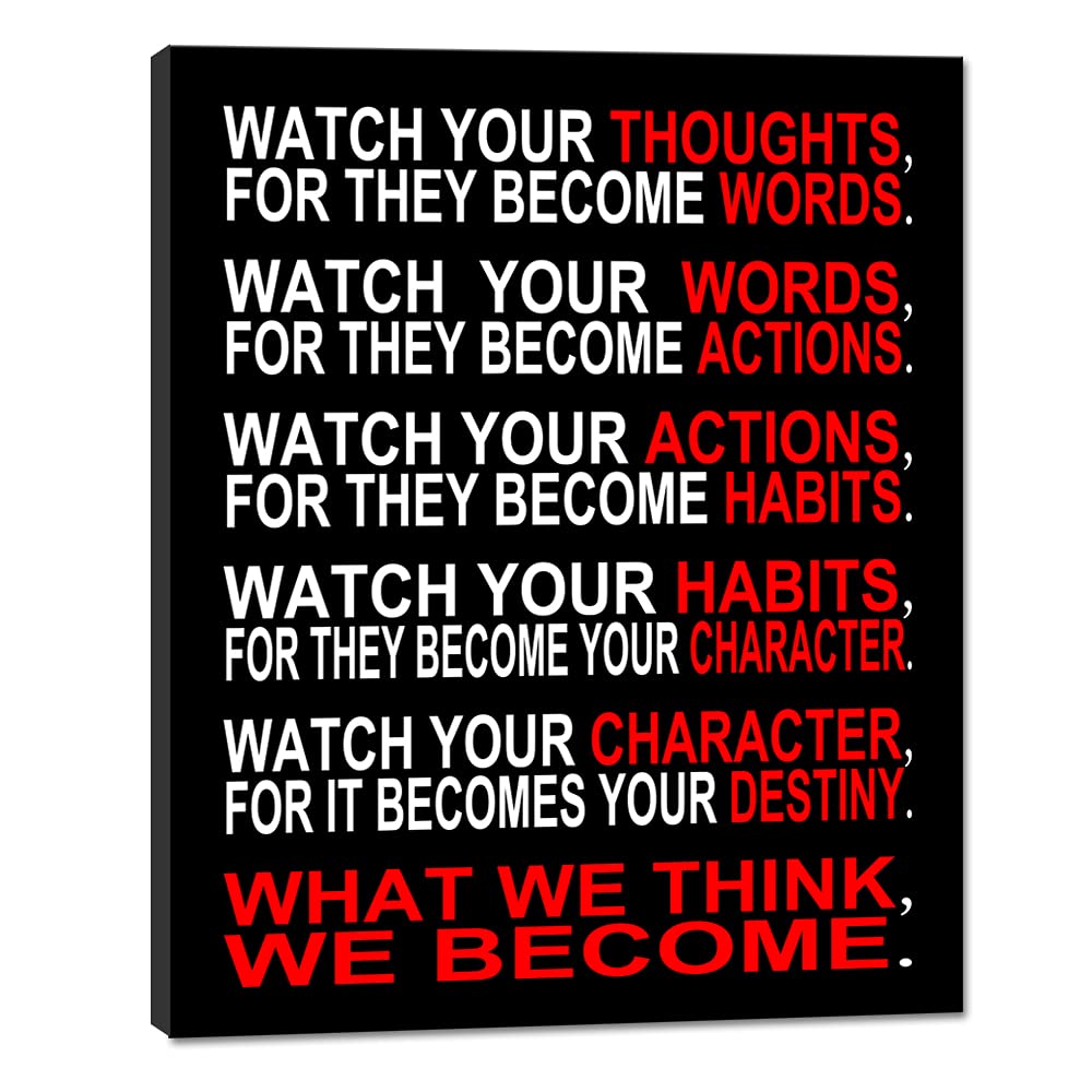 Pyradecor Large Canvas Prints Wall Art Watch Your Thoughts Motivational Classroom Poster Paintings Modern Gallery Wrapped Canvas
