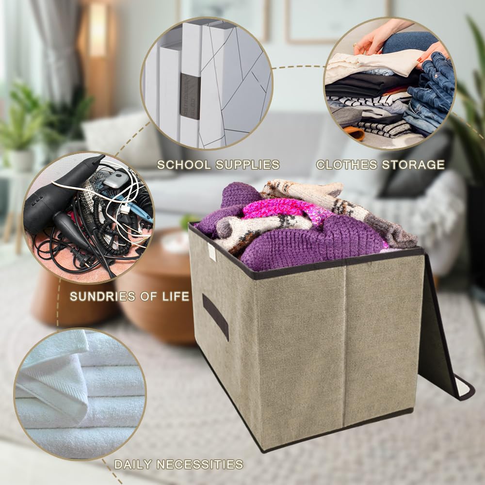 Lele Life Foldable Storage Box With Dustproof Lid And Handle, Foldable Storage Bin Collapsible Storage Organizer For Closet, Bed