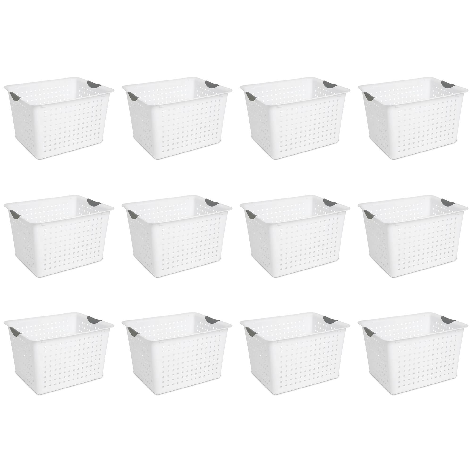 Sterilite Deep Ultra Basket, Closet Organizer Bin, Cabinets, Pantry, Shelving and Countertop Space Open Container, White, 12-Pac
