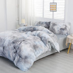 Chovy Faux Fur Tie-Dyed Black White Gray Colorful Comforter Sets Queen - 3Pc Bed Set Ultra Soft Plush Flannel Velvet Fluffy Fuzz