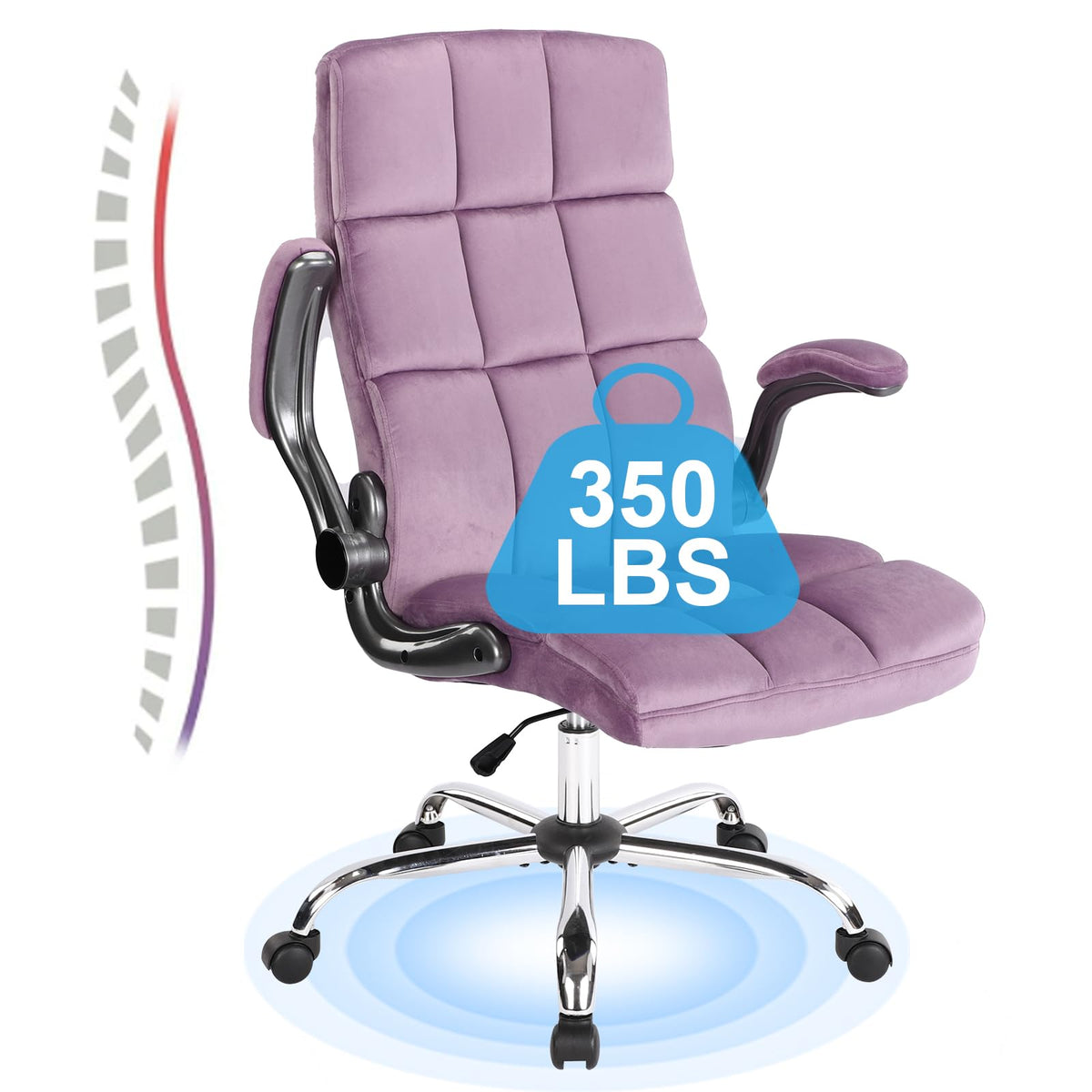 Kcream Purple Office Chair Fabric Velvet Computer Desk Chairs Ergonomic Executive Office Desk Chair With Flip Up Armrest,Swivel