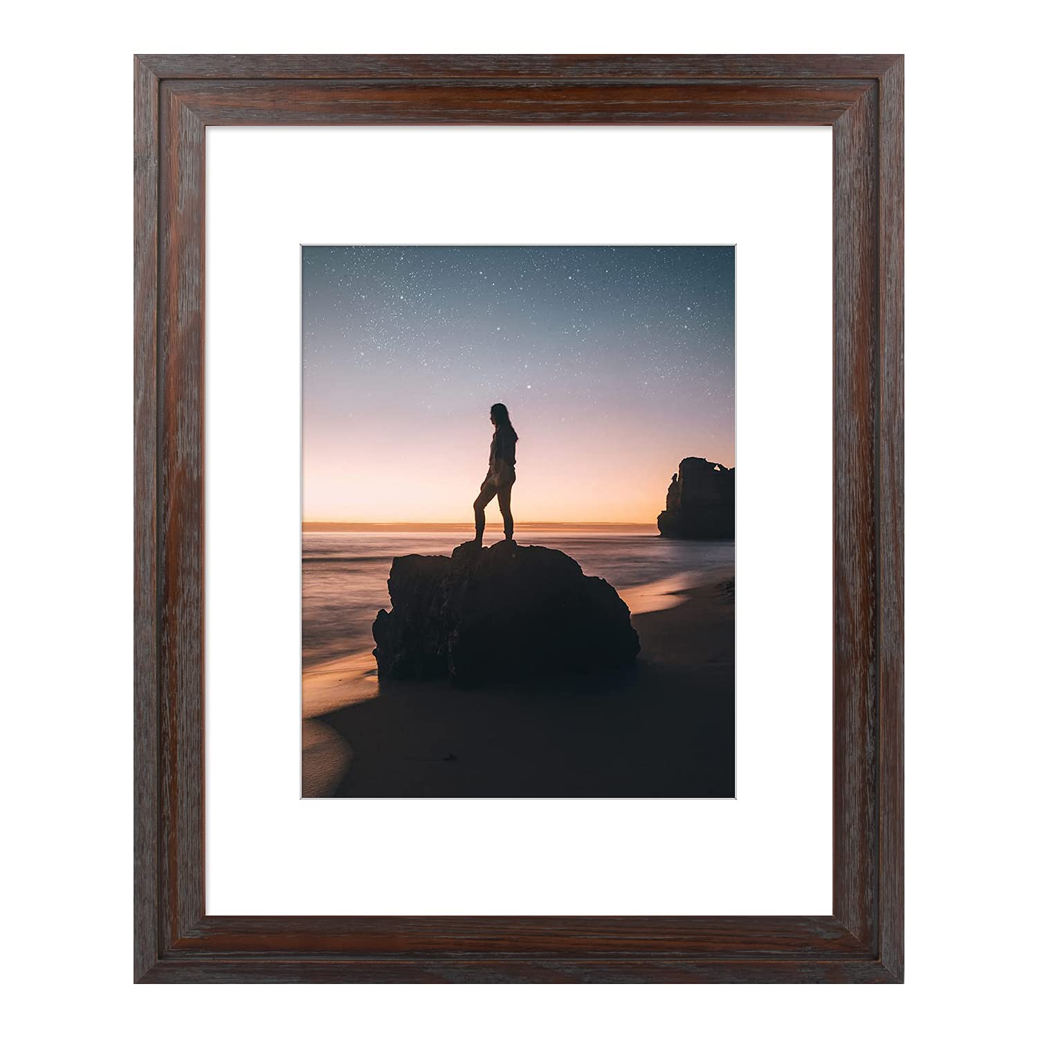Golden State Art, Wooden Picture Frame - 16 x 20 Frame for 11 x 14 Photo Display, Distressed Dark Brown