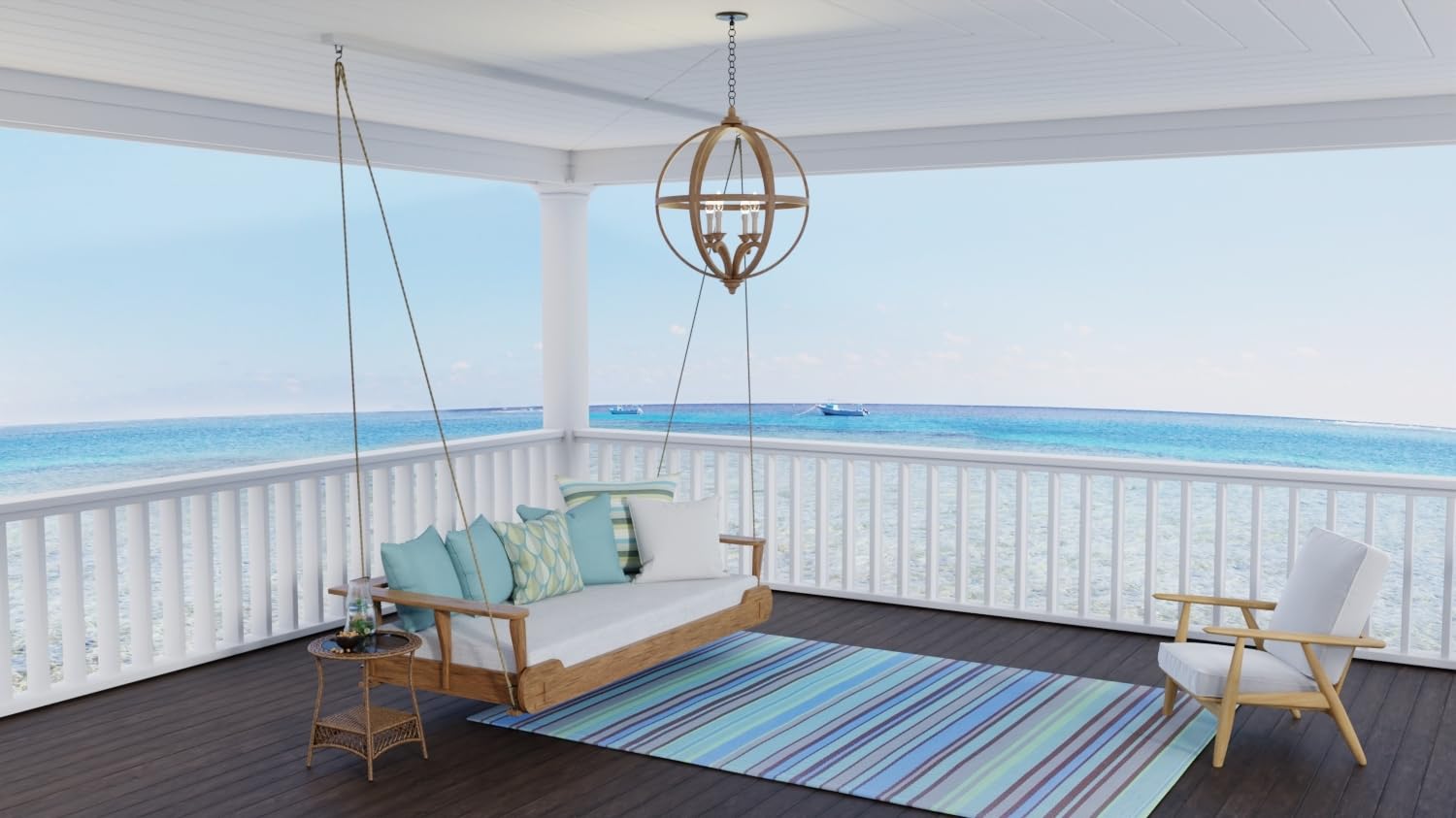 Mad Mats Geometric Outdoor Rug, Reversible Plastic Mat (5' X 8', Stripes - Grey/Aqua)
