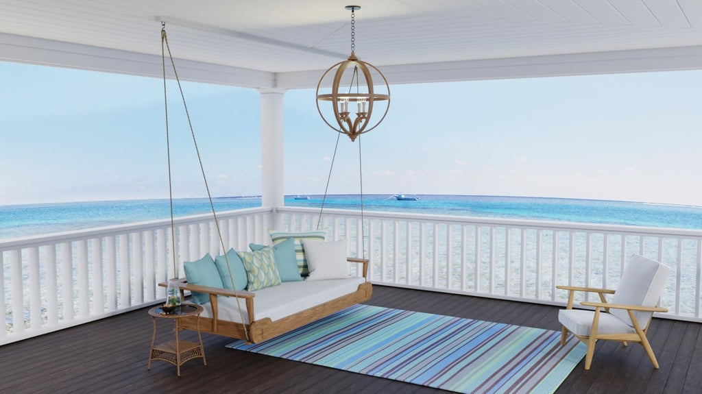 Mad Mats Outdoor Rug, Reversible Plastic Mat For Patio Porch, Deck, Kithchen, Stripes, (2.5' X 6', Grey Aqua)