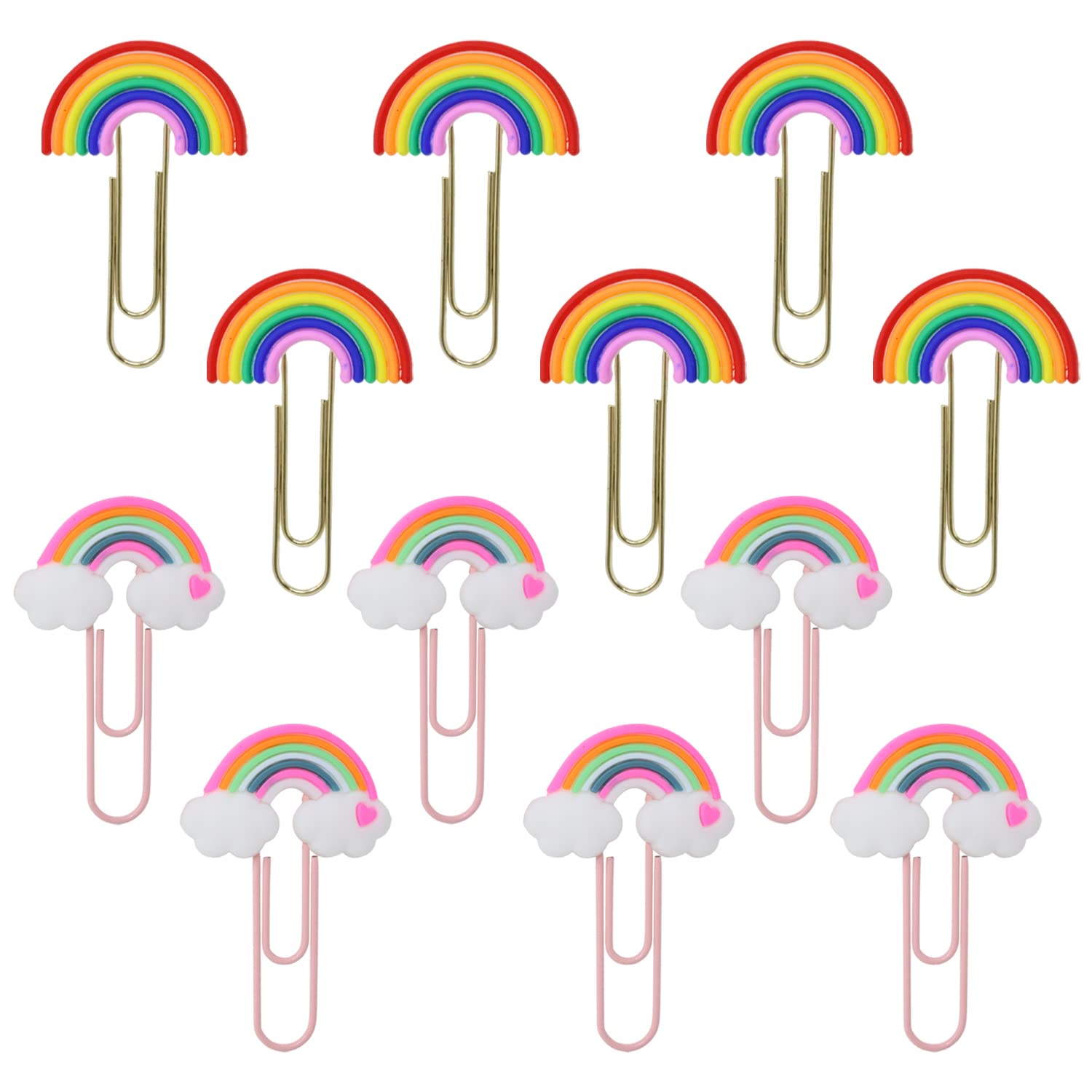 Yueton 12Pcs Rainbow Cloud Shaped Paper Clips Cute Small Paperclips Pvc Metal Bookmark Clips File Note Clips Book Markers For Of